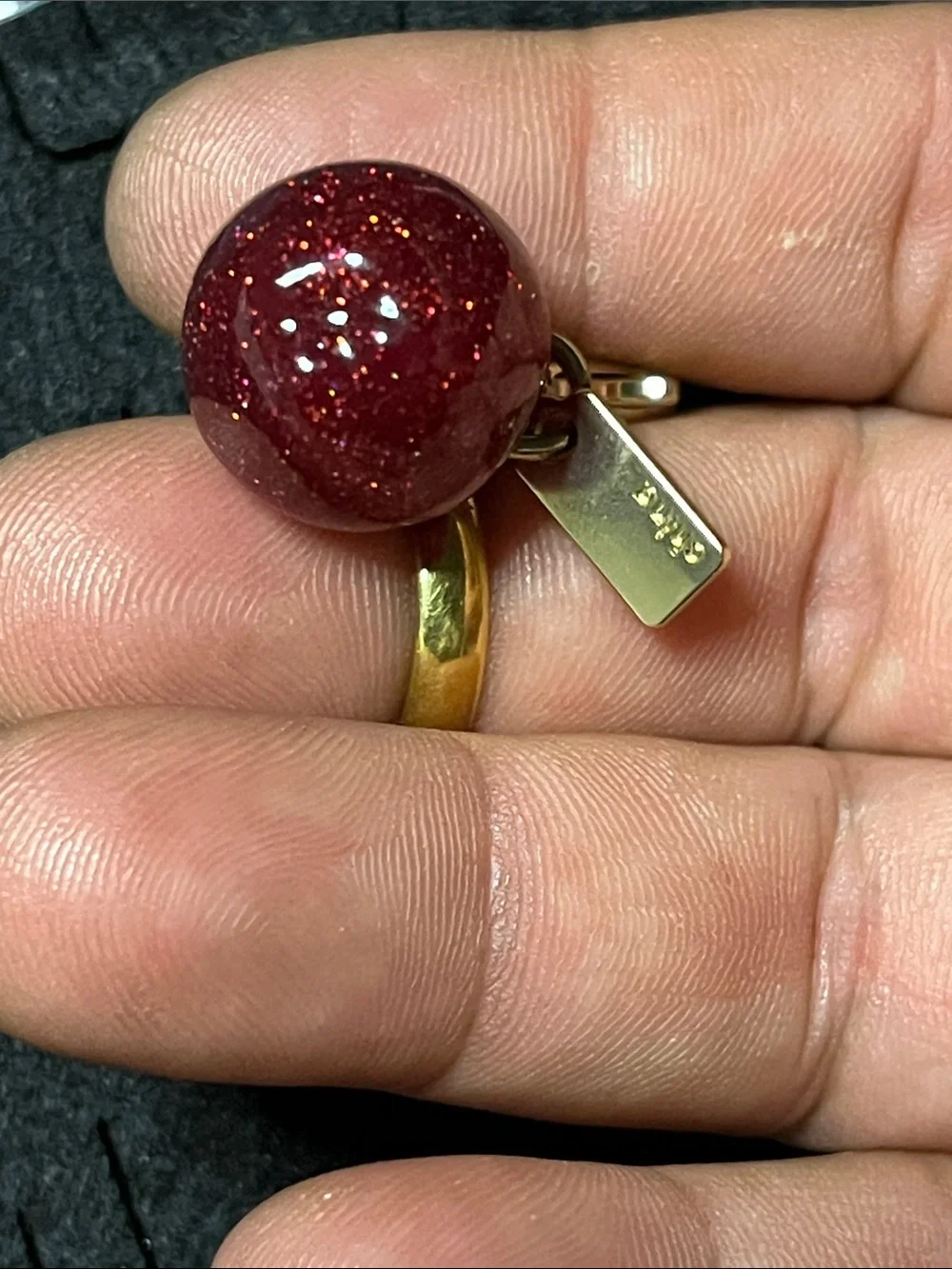 Coach Red Glitter Apple Charm with Green Leaf & Gold Hardware Key Clip